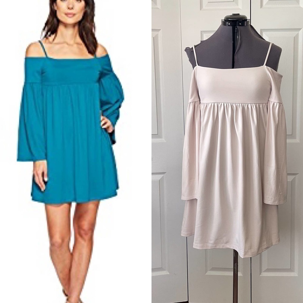 NWT Susana Monaco Cream Alyssa Off Shoulder Mini Babydoll Dress, Size S 🗣